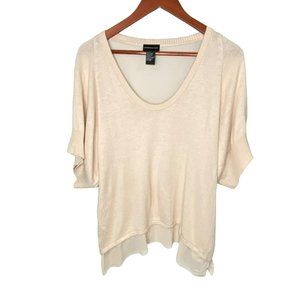 Central Park West Womens Small Sheer V-neck Sweater Top Hi Lo Pink Layered Nylon